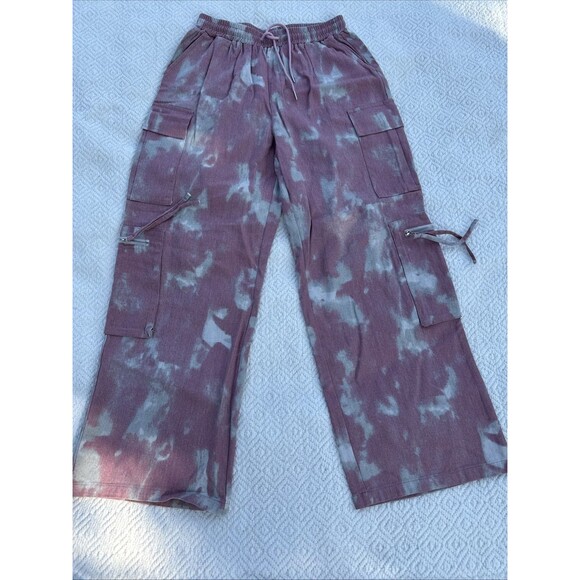 Unbranded (M) Large Drawstring Pull-cord Pull Pink Gray Denim Cargo Jean Pants - Picture 1 of 8